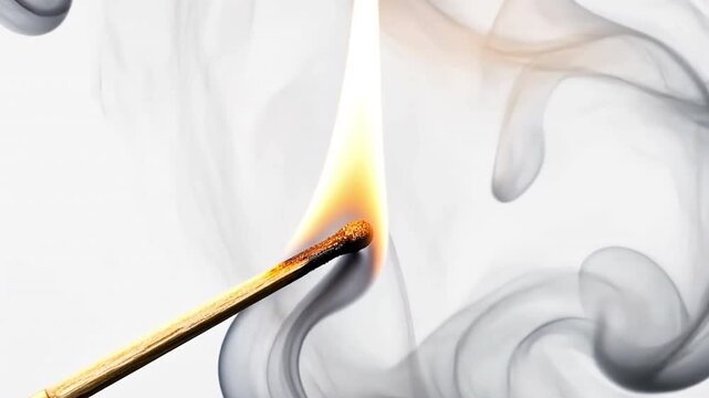 Igniting Passion: A close-up shot of a lit matchstick, its flame casting a warm glow against a backdrop of swirling smoke. The image evokes feelings of warmth, fragility.