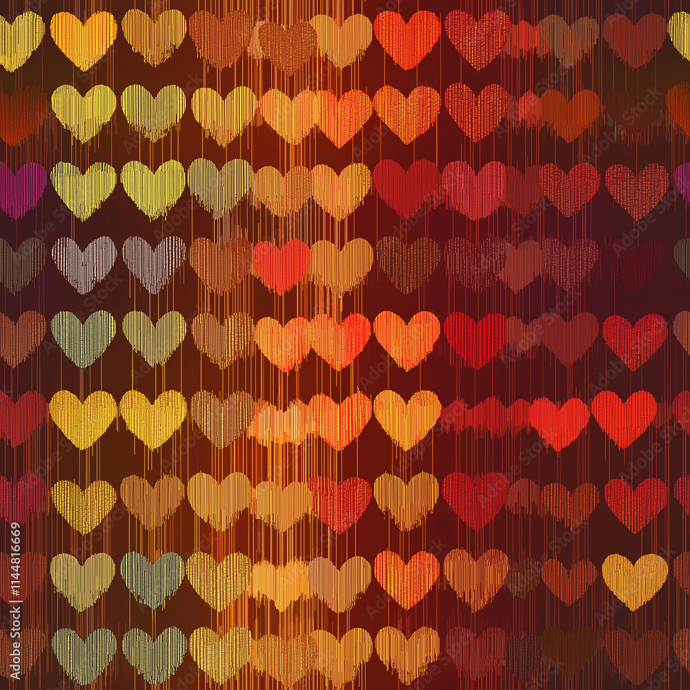 Poster a vibrant pattern of hearts in various colors, creating a warm and romantic atmosphere perfect for c