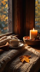 still life with candle and flowers