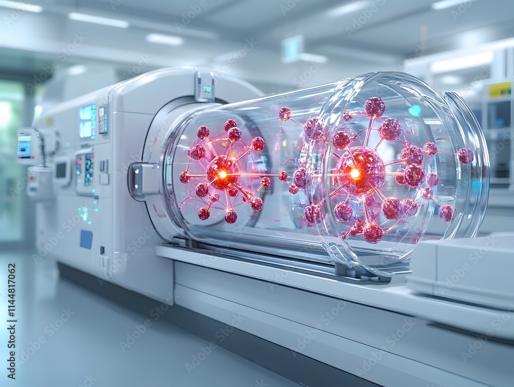 Poster detailed 3d representation of a technetium atom showcasing its electron composition and applications