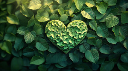 Fototapeta premium Heart-shaped design with leaves on a natural background, representing love and ecological balance