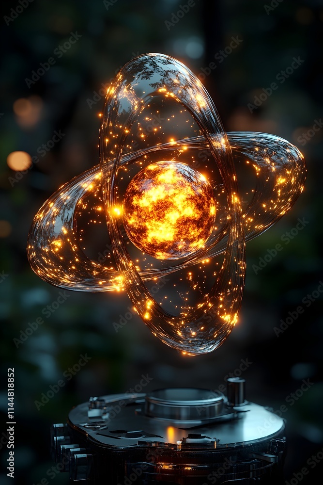Aufkleber detailed 3d representation of a technetium atom showcasing its electron composition and applications