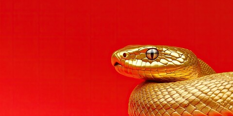 Fototapeta premium Chinese new year 2025 Snake Zodiac sign isolated on red background with copy space
