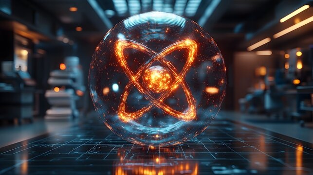 3D Representation of a Technetium Atom Showcasing its Electron Structure and Applications in Medical Imaging