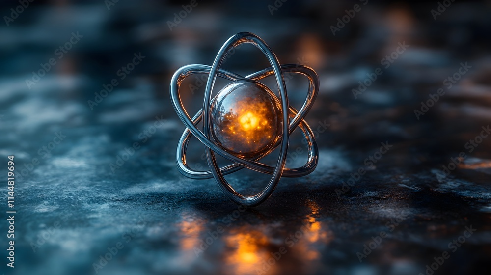 Aufkleber 3d rendering of a technetium atom highlighting its electron and critical applications in medical ima