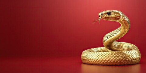 Chinese new year 2025 Snake Zodiac sign isolated on red background with copy space