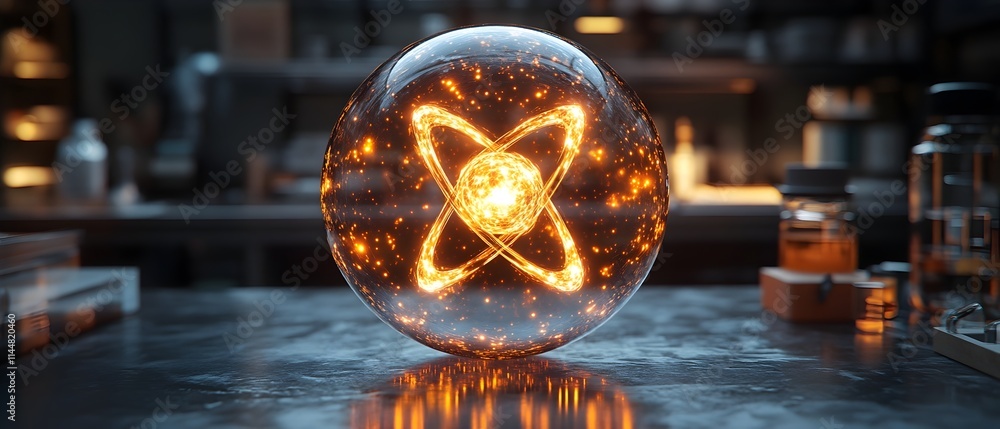 Aufkleber detailed 3d visualization of a technetium atom showcasing its electron composition and applications 