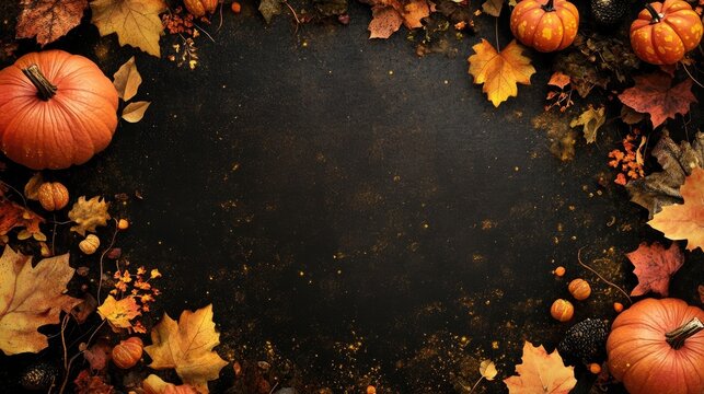 Whimsical Halloween background with an autumnal theme, ideal for framing photos. This whimsical autumnal Halloween border offers a unique creative space for your images.