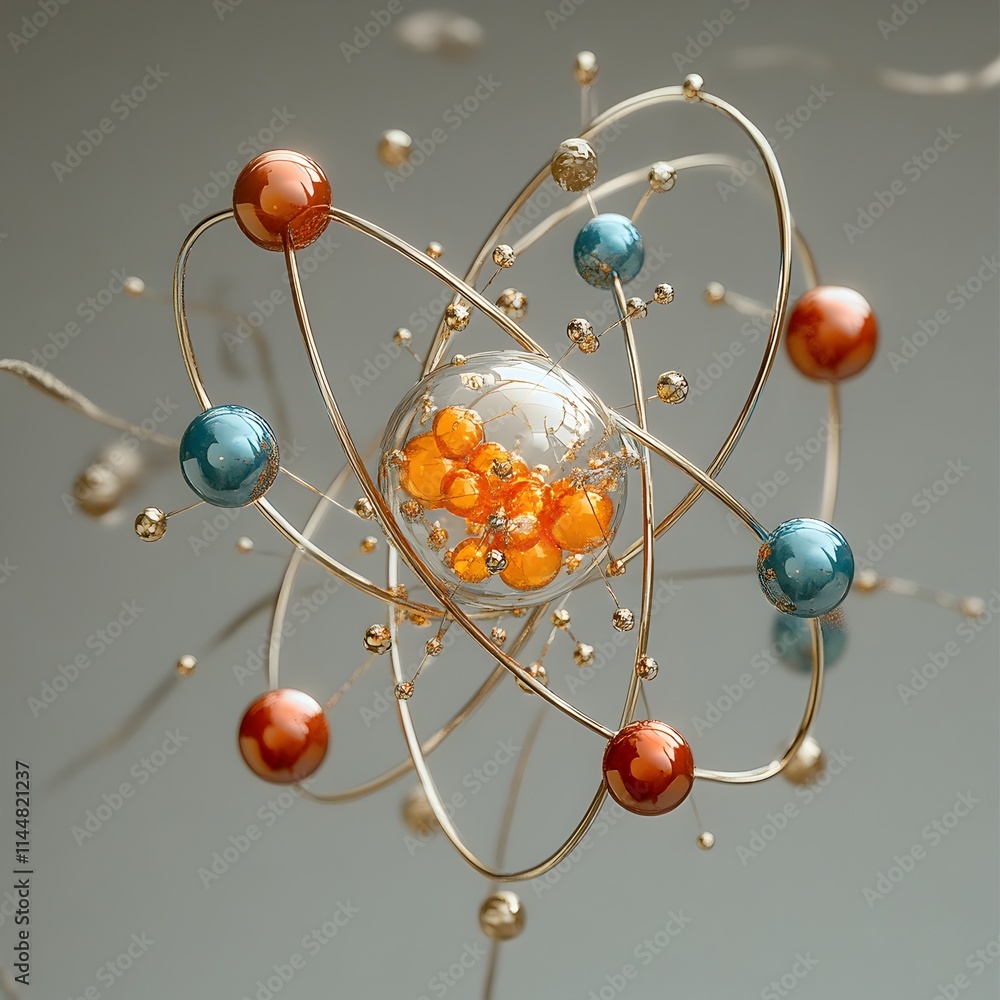 Poster comprehensive 3d cross section of a technetium atom demonstrating its electron and diverse applicati