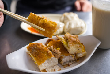 Delicious Taiwanese egg pancake breakfast dish