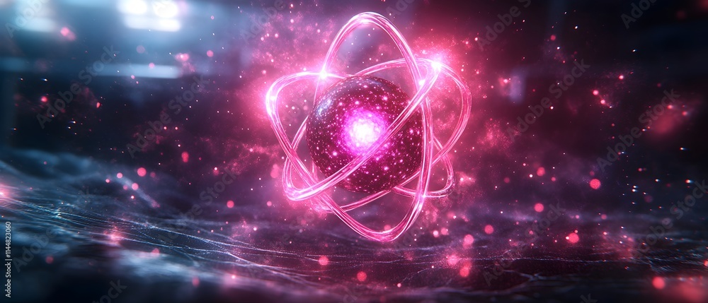 Poster hyper detailed 3d rendering of a technetium atom showcasing its electron and radiological applicatio