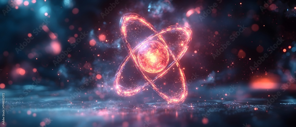 Poster hyper detailed 3d rendering of a technetium atom showcasing its electron and radiological applicatio