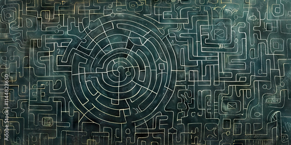 Poster abstract image of interconnected mazes and geometric patterns