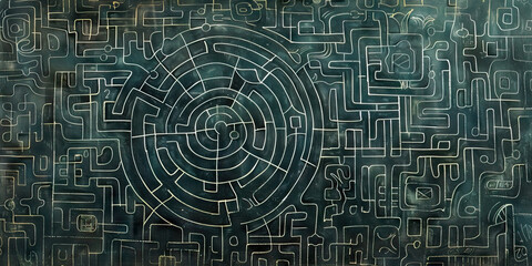 Abstract Image of Interconnected Mazes and Geometric Patterns