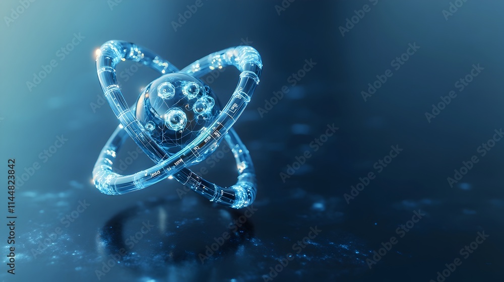 Poster highly accurate and detailed 3d rendering of a technetium atom showcasing its precise electron struc