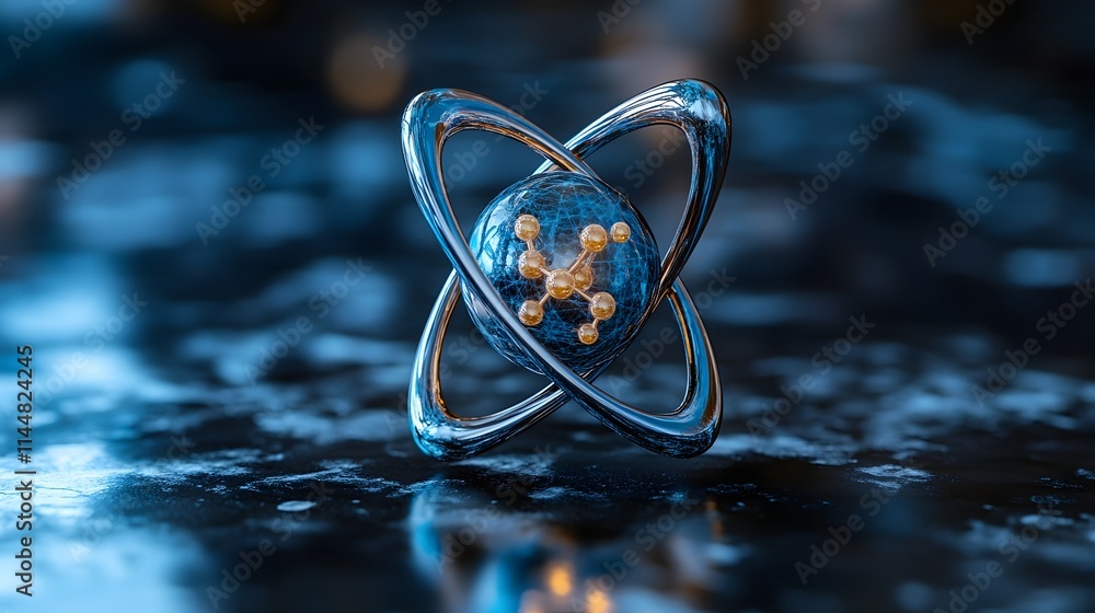 Poster highly detailed and accurate 3d rendering of a technetium atom highlighting its intricate electron s