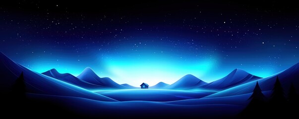 Obraz premium A serene night landscape featuring mountains, a glowing horizon, and a starry sky, creating a tranquil and mystical atmosphere.
