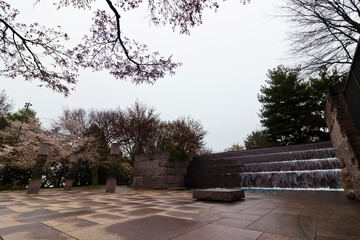 Springtime scene from the second open-air room of the Franklin Delano Roosevelt Memorial, West Potomac Park, Washington DC