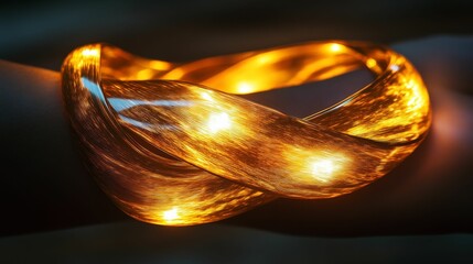 Glowing, golden, interwoven, textured, abstract form.