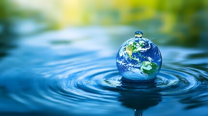Realistic 3D Illustration Of Earth Inside A Water Droplet, Highlighting Environmental Care And Sustainability. A Symbol Of Nature Conservation, Clean Resources