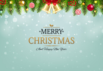 Winter Christmas Card With Christmas Fir Tree Branches