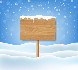 Wooden Sign And Winter Background