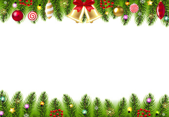 Winter Christmas Poster With Christmas Fir Tree Branches