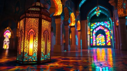 Illuminated lanterns at night moroccan mosque photography vibrant atmosphere close-up cultural heritage