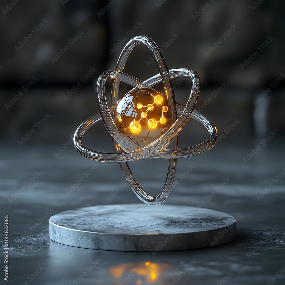 Poster this finely crafted 3d representation of a technetium atom meticulously depicts the intricate electr