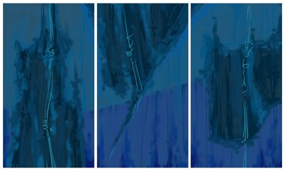 Interior abstract triptych wall. Image for printing.