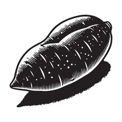 Sweet Potato Silhouette Vector Illustration, Solid White Background.
