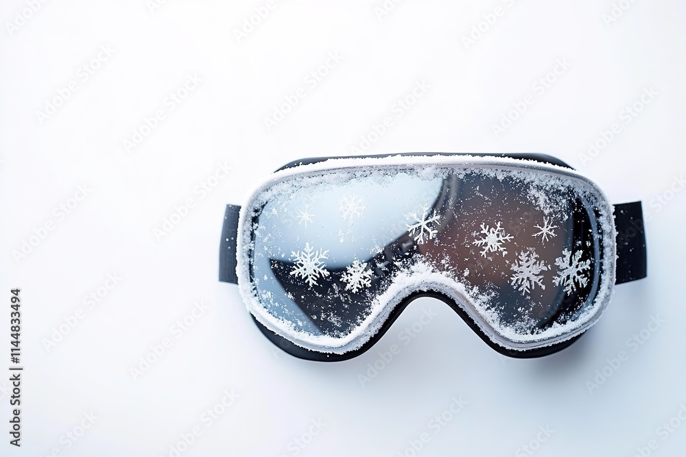 Aufkleber minimalistic close-up of ski goggles with snowflakes on lens positioned left on white background cle