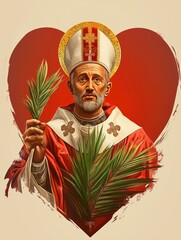 Generative AI Illustration of Saint Valentine Celebrating Love Heart Scene Cartoon Style