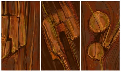 Interior abstract triptych wall. Image for printing.
