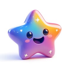 Rainbow Star Emoji: A cheerful, vibrant 3D rendering of a smiling rainbow star, perfect for adding a touch of whimsy and joy to your projects.  