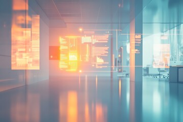 glowing digital strategy roadmap projected mid-air in clean modern workspace with faint reflections