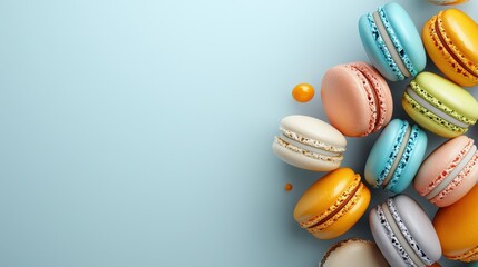 Arranging assorted colorful macarons on a clear standard gourmet dessert display culinary art bright environment top view creative presentation for seo impact