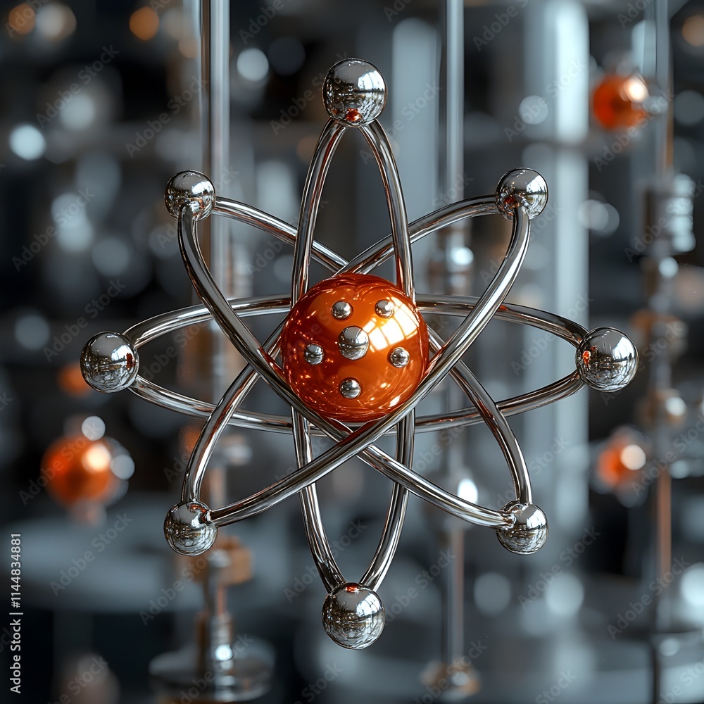 Poster highly detailed 3d representation of a technetium atom demonstrating its electron shell structure an
