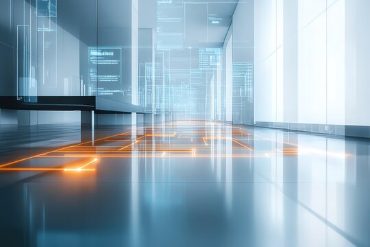 glowing digital strategy roadmap projected mid-air in clean modern workspace with faint reflections