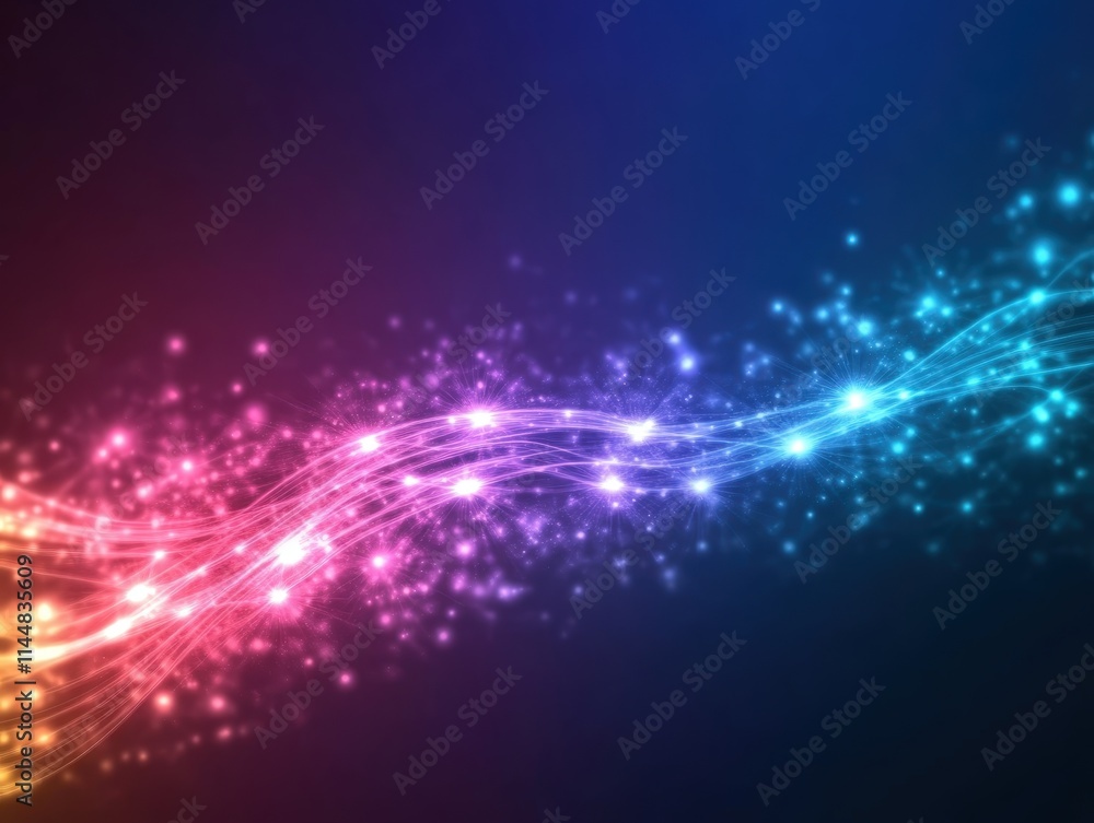 Poster abstract digital art of fiber optic cables creating waves of light virtual space image colorful envi