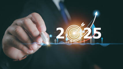 2025 business growth, Planning, opportunity, challenge and business strategy in new year, Marketing...