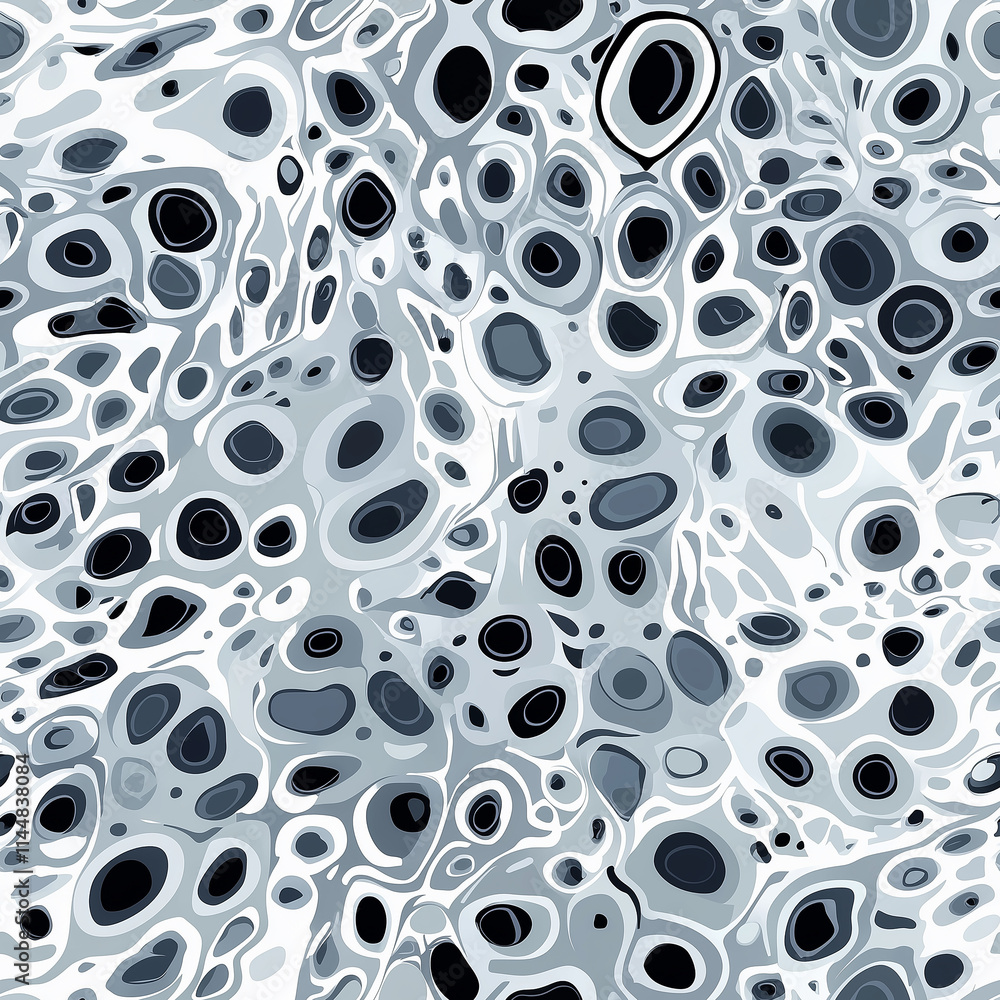Aufkleber abstract seamless pattern of featuring organic shapes in shades of gray and white, resembling a flui
