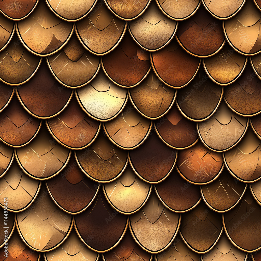 Poster textured pattern of overlapping scales in warm shades of brown and gold, creating a visually appeali