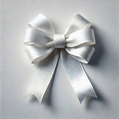 A bow made of white satin ribbon on a white background.