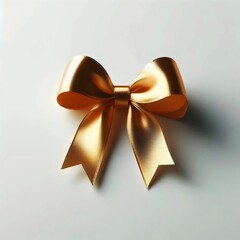 Golden bow with ribbon on a white background.