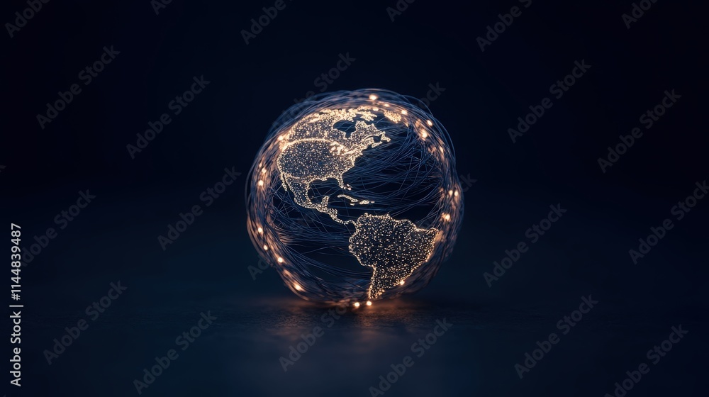 Poster artistic representation of a glowing globe digital art abstract dark background illuminated concept