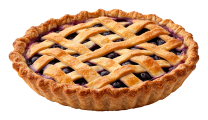 Blueberry pie with lattice crust on transparent background, homemade dessert concept