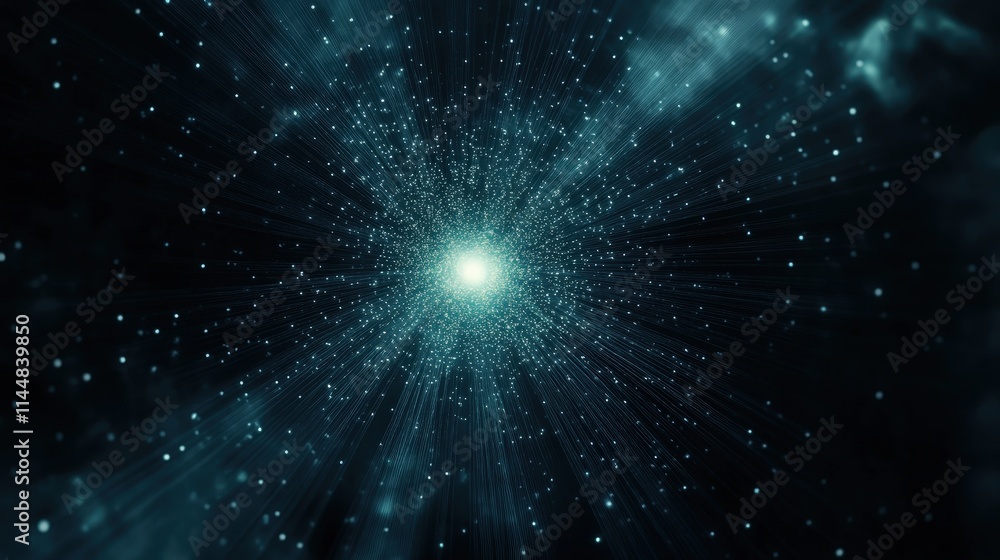 Poster data flow visualization through fiber optics digital realm abstract art cosmic space wide angle tech