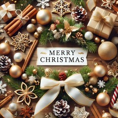 Christmas greeting card with christmas decorations.