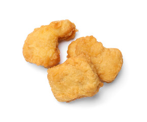 Delicious chicken nuggets isolated on white, top view